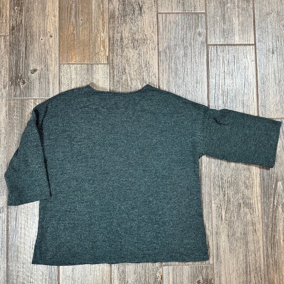 CURE Womens Green Ribbed 3/4 Sleeve Sweater Knit Top Size L Pockets - Picture 9 of 9